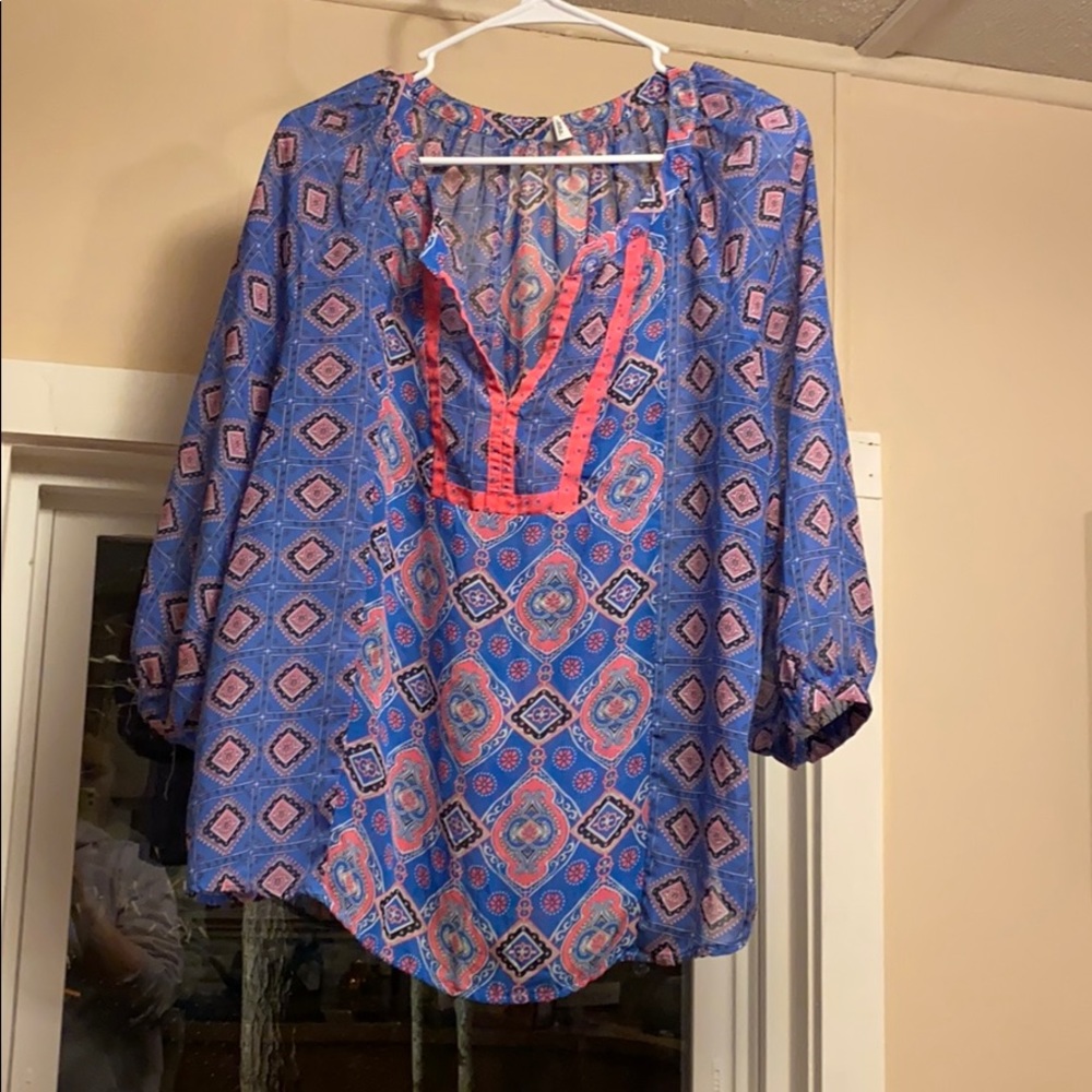Blue and pink blouse